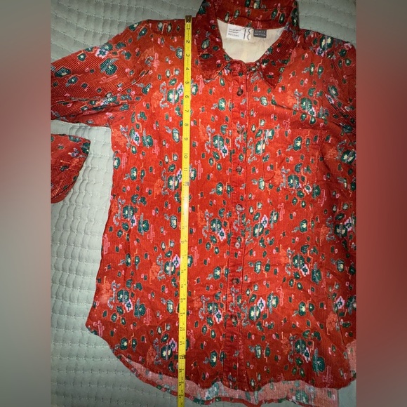 Anthropologie Building 18 Rust Corduroy Floral Button-Down Shirt size 4. EUC - Picture 5 of 10